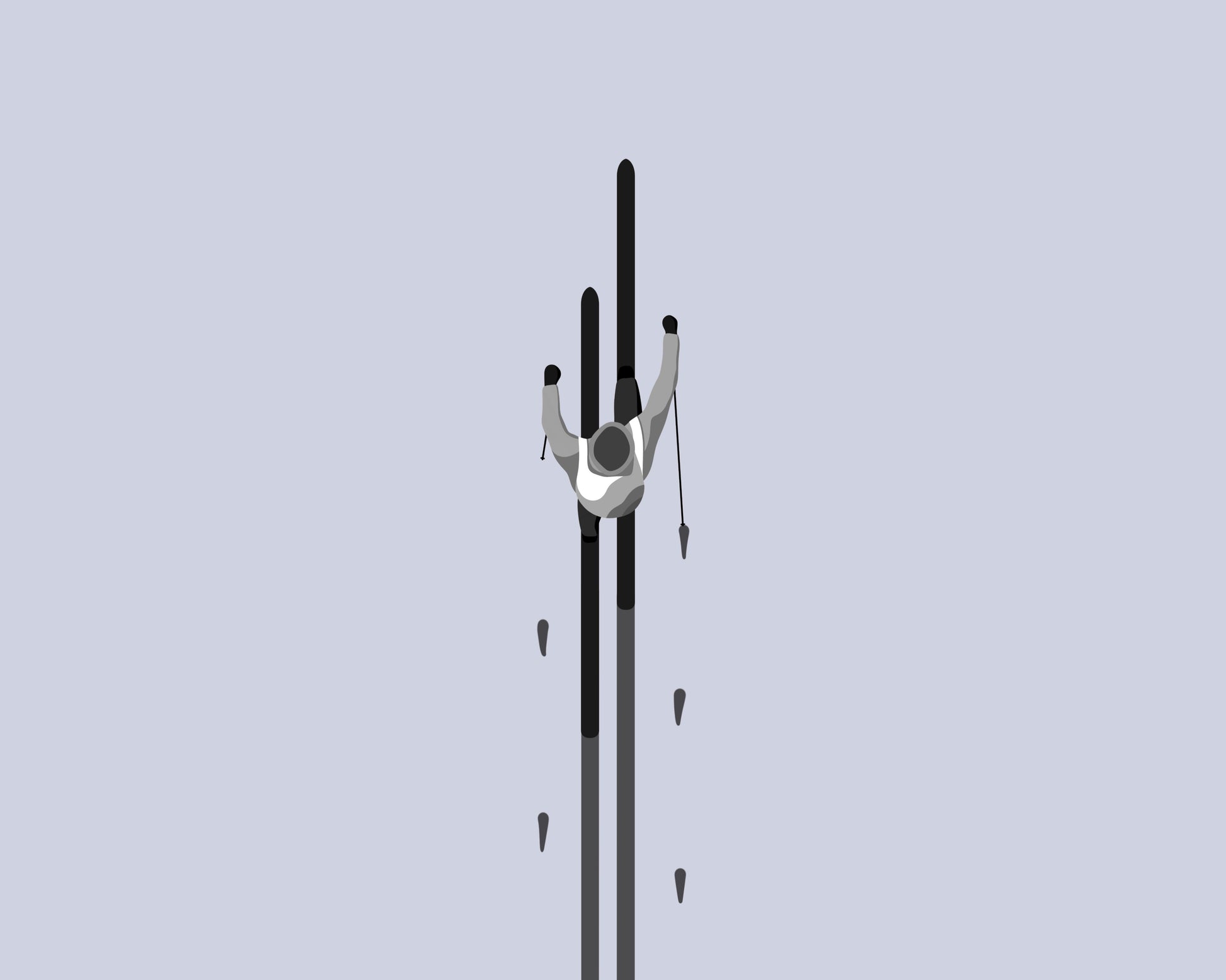 Detailed view of a skier from birds eye view