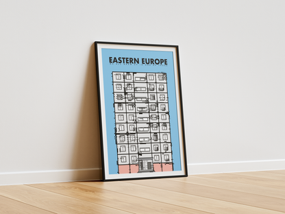 Framed poster titled 'Eastern Europe' on a white wall.