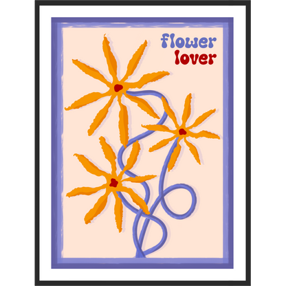 Framed artwork with floral design and 'flower lover' text