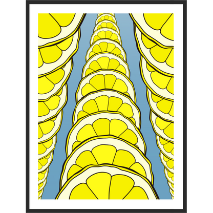Framed abstract art print with lemon slices.