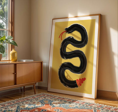 Modern Snake Wall Art: Minimalist Bold Living Room Artwork
